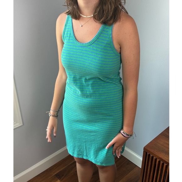 J. Crew Blue + Green Striped Racerback t-shirt dress SIZE S - Picture 1 of 8